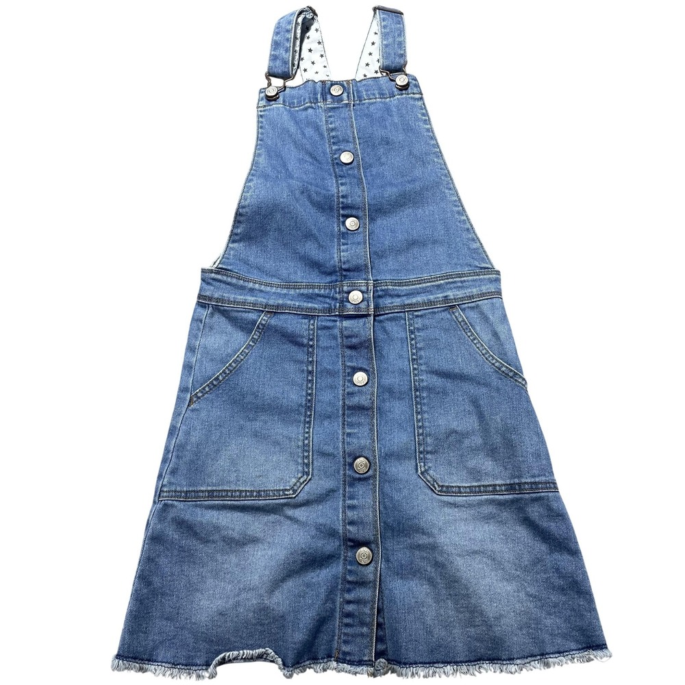 Boden Overall Dress Girls 11-12Y Blue Denim Button Front Pinafore Frayed Hem